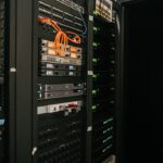 Carbon emissions — a rack of servers in a server room