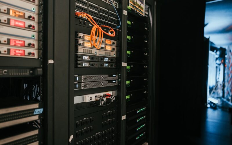 Carbon emissions — a rack of servers in a server room